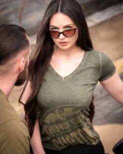 Thunderbike Damen T-Shirt New Custom Strass, Oliv -Thunderbike 19 11 1014 5