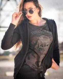 Thunderbike Damen T-Shirt Grunge Skull Schwarz -Thunderbike 19 11 1126v 4