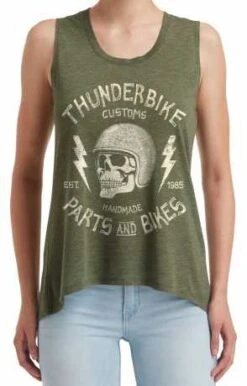 Thunderbike Damen Tank Top Helmet Skull Oliv Grün