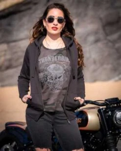 Thunderbike Damen Zip Hoodie Vintage Custom, Schwarz -Thunderbike 19 20 1001v 3